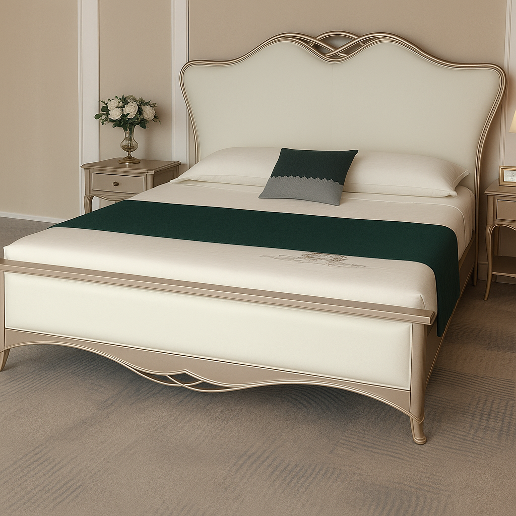 Cama ouro claro e creme