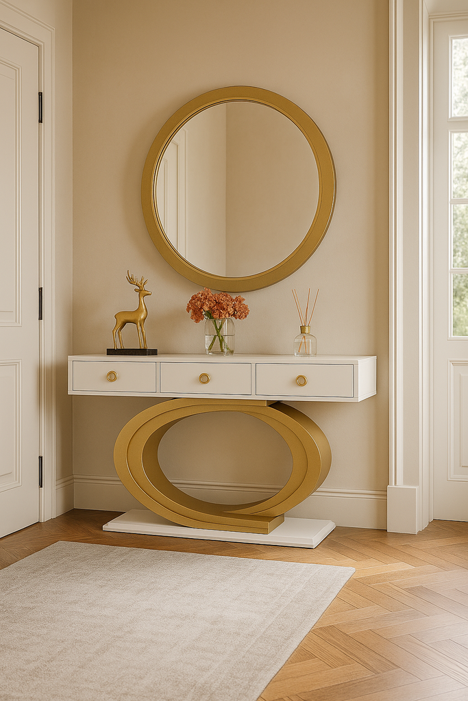 Aparador L1400 x L380 x A800 dourado + Branco glossy