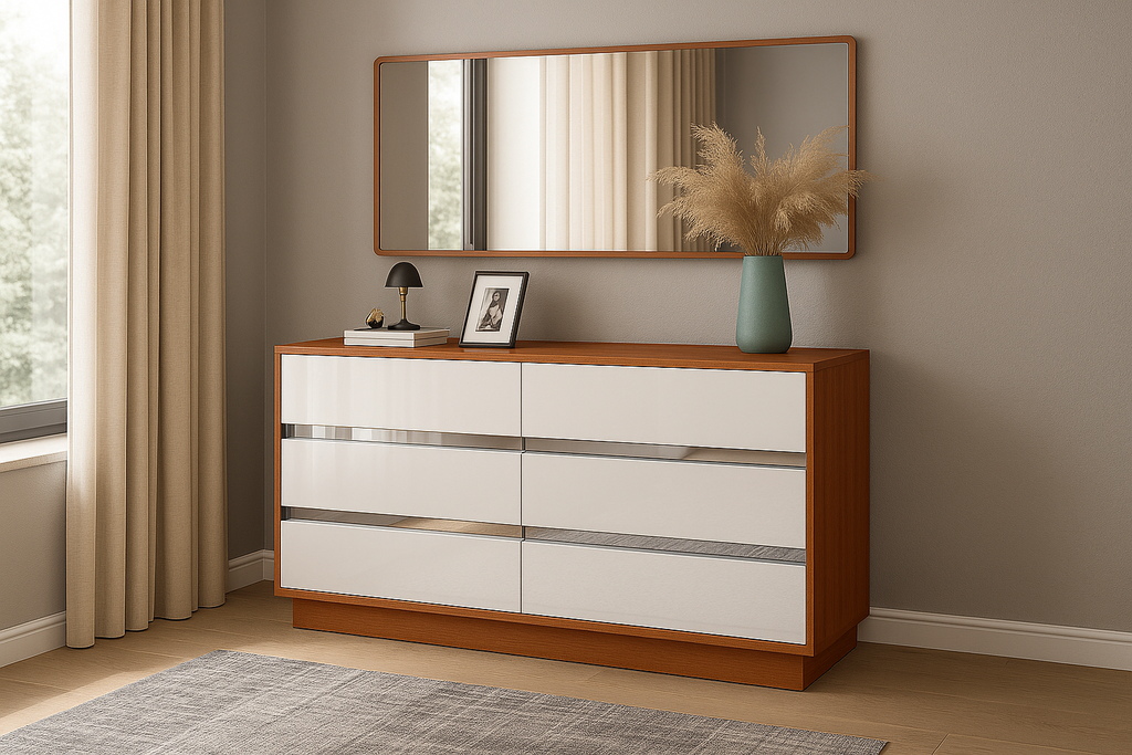 Aparador de quarto-Branco glossy + Castanho L1400 x L400 x A800 