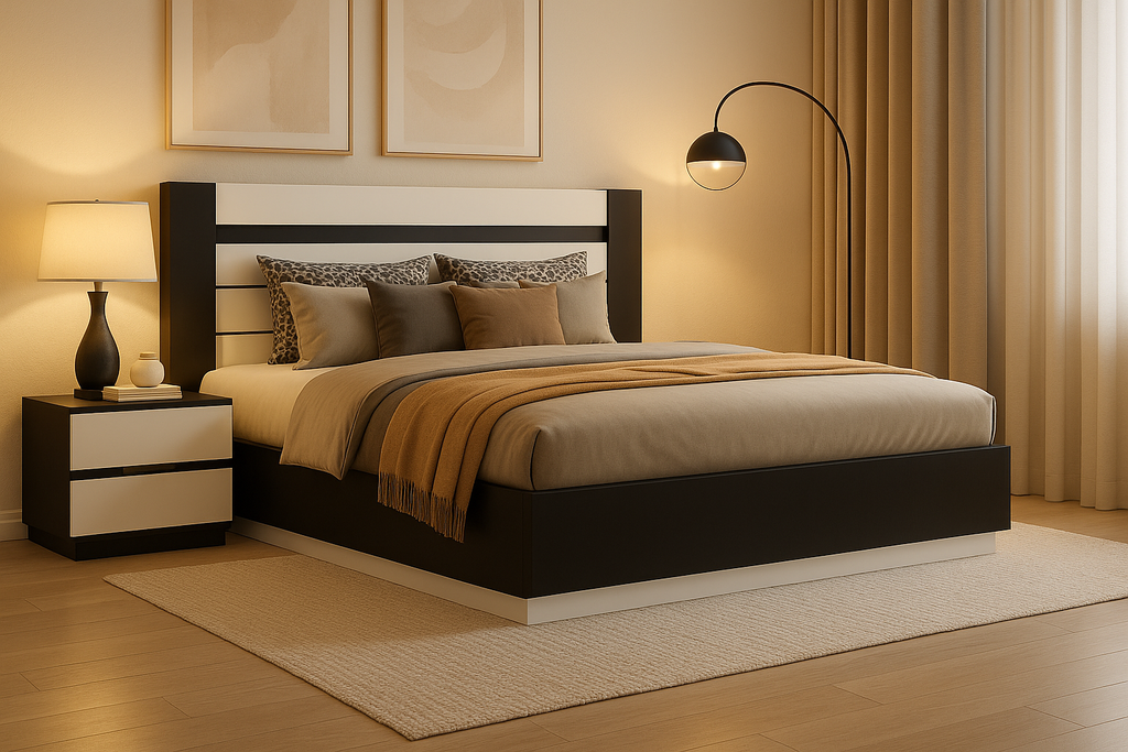 Cama L1870 x L2100 x A500 Branco glossy + castanho nogueira