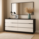 Aparador de quarto L1400 x L400 x A800 Branco glossy + castanho nogueira, com Espelho rectangular 