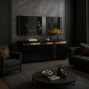 Armário sala de jantar- Preto glossy + Dourado L1800 x L400 x A800 