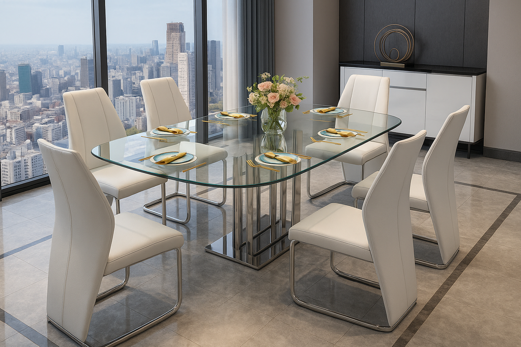 Mesa de jantar L2000 x L1000 x A750 Branco glossy + Cromo