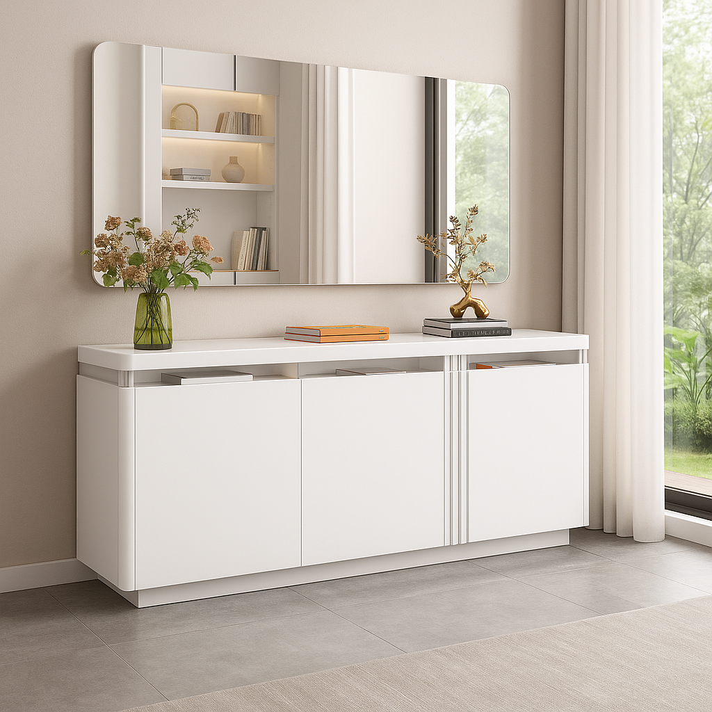 Armário sala de jantar- Branco glossy + Cromo- L1800 x L400 x A800 