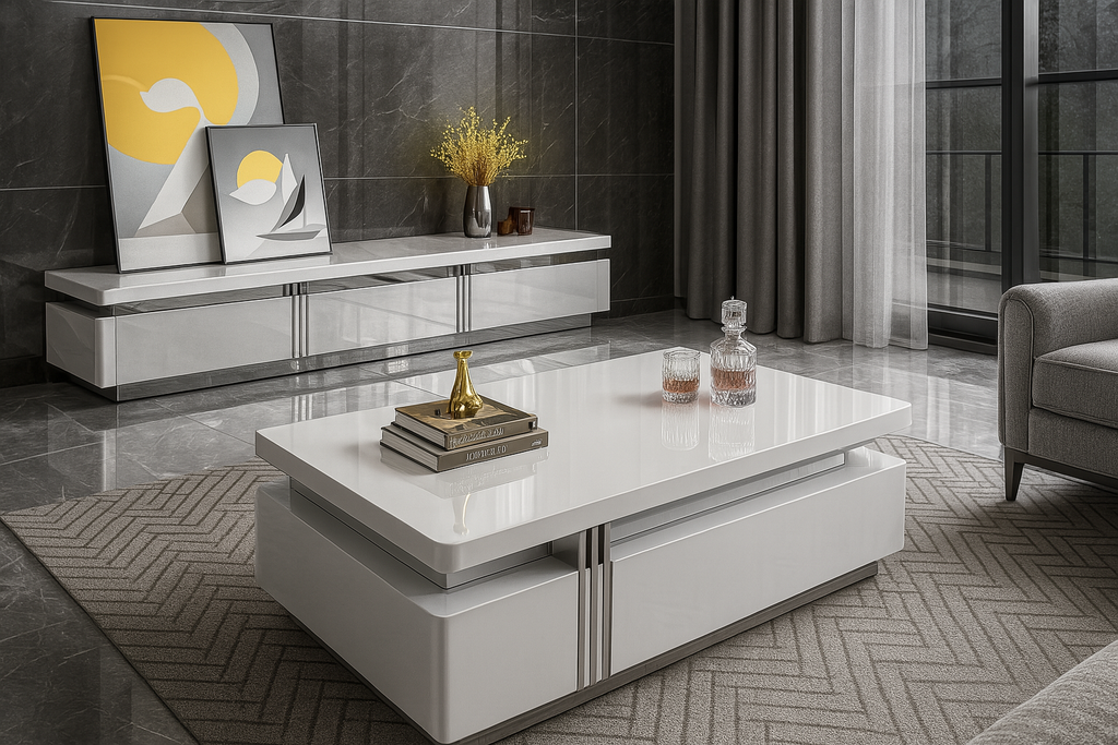 Rack de tv Branco glossy- L2000 x L400 x A420- Mesa de café 