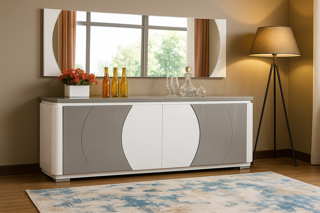 Armário sala de jantar-Branco glossy + Cinza- L1800 x L400 x A800 