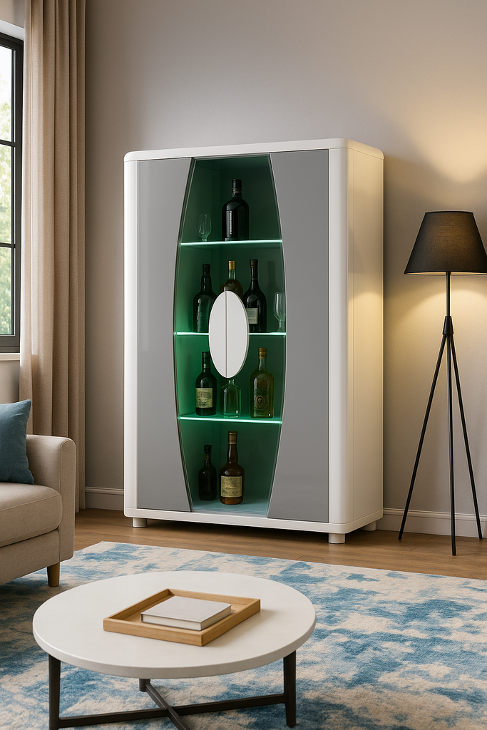 Armário de exposição- Branco glossy + Cinza- L1000 x L400 x A1900 