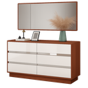 Comoda de quarto-Branco glossy + Castanho L1400 x L400 x A800, com Espelho rectangular 