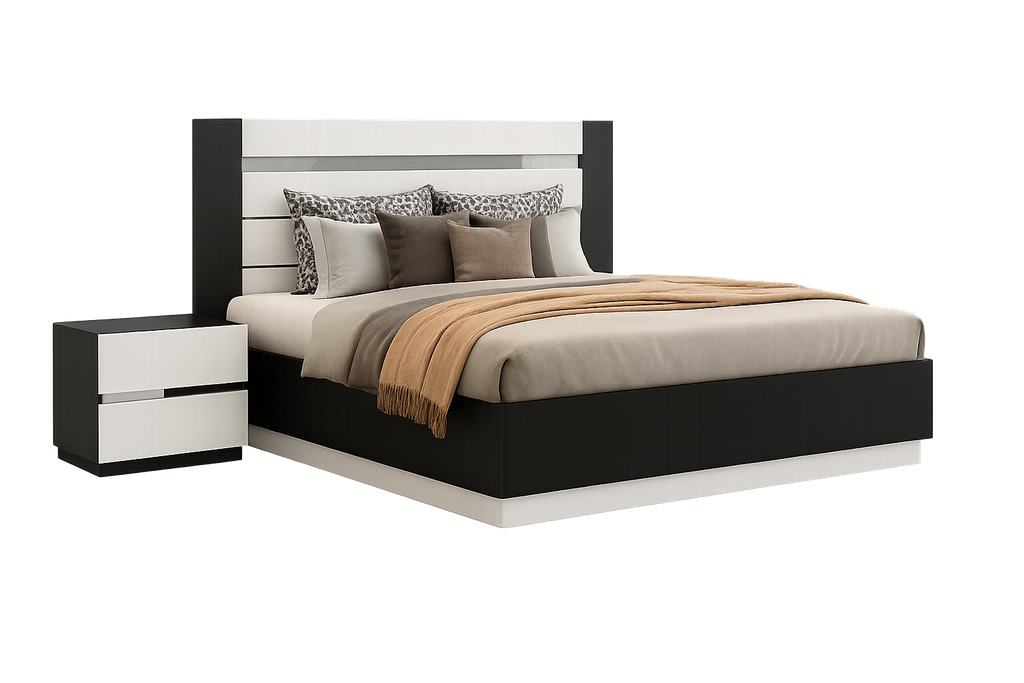 Cama-Branco glossy + castanho nogueira- L1870 x L2100 x A500 