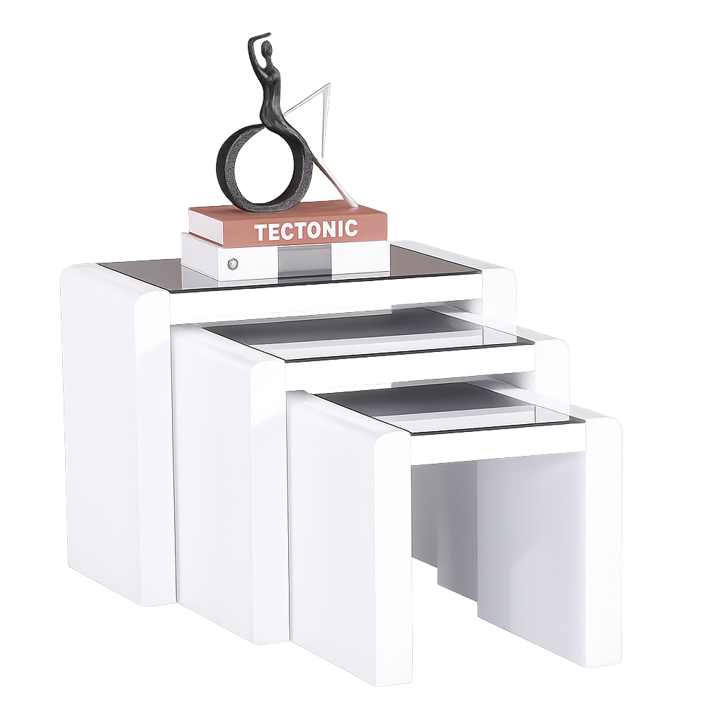 Conjunto de mesas- Branco glossy- L600 x L350 x A505- L480 x L350 x A435- L360 x L350 x A365 