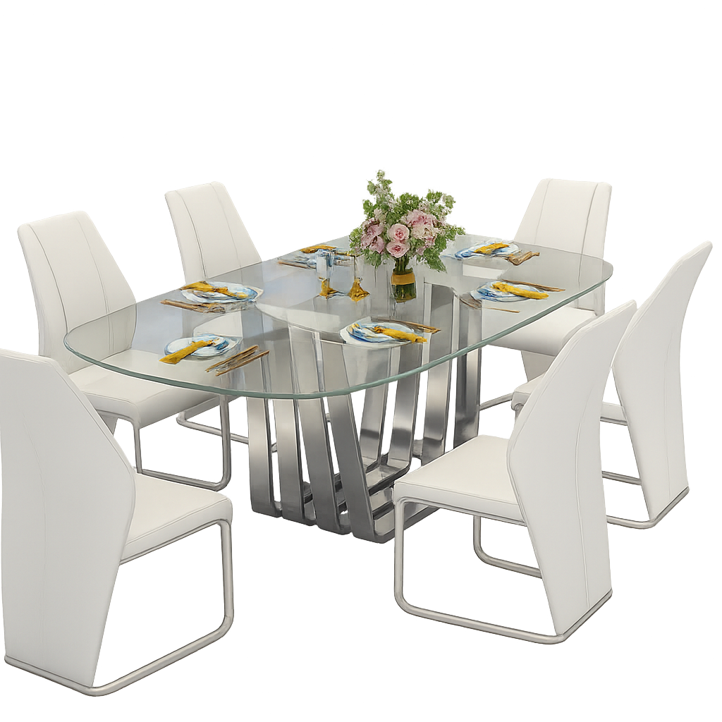 Mesa de jantar L2000 x L1000 x A750 Branco glossy + Cromo