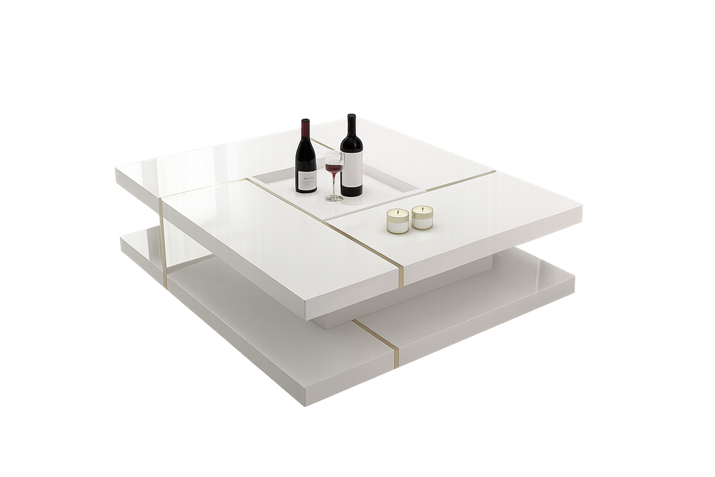 Mesa de café*- Branco glossy + Dourado- L1000 x L1000 x A380 