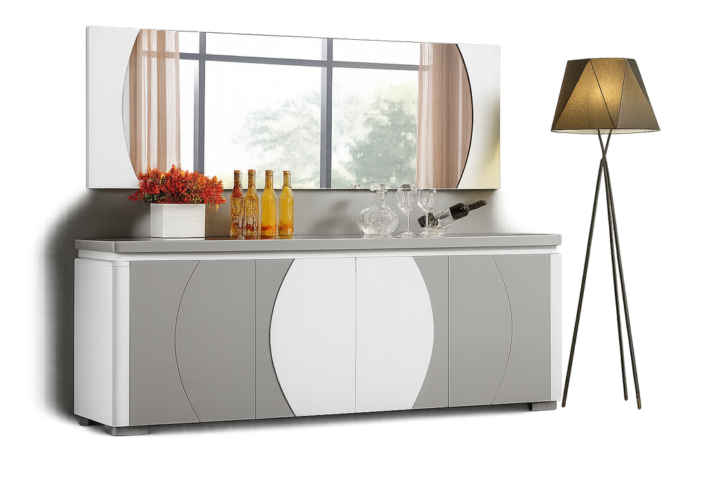 Armário sala de jantar-Branco glossy com Espelho