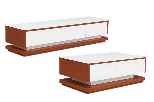 Rack de TV e Mesa de Café- L2000 x L400 x A410 Branco glossy + Castanho