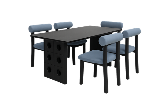 [219] Mesa de Jantar Preta com 6 Cadeiras