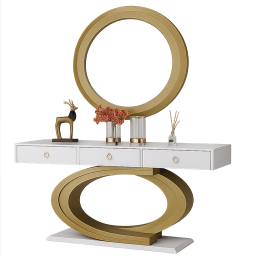 [90129-CNWT/GD] Aparador L1400 x L380 x A800 dourado + Branco glossy