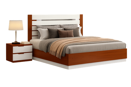 [90138-180-WBBR/WT] Cama- Branco glossy + Castanho- L1870 x L2100 x A500 