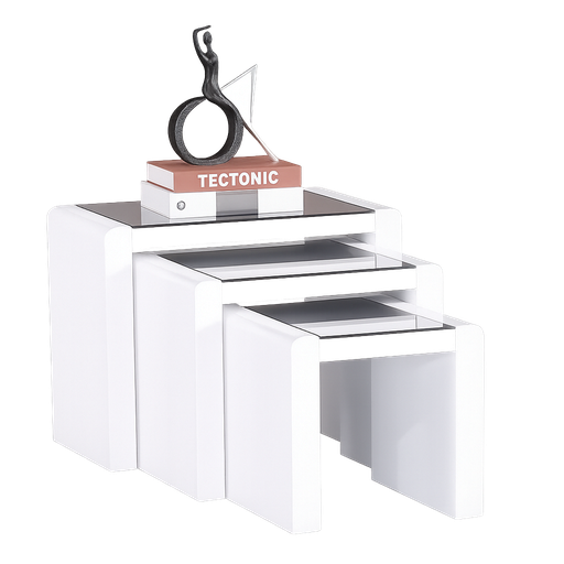 [96821-NTWT] Conjunto de mesas- Branco glossy- L600 x L350 x A505- L480 x L350 x A435- L360 x L350 x A365 