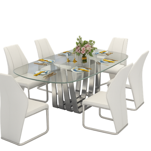 [90604DTL2010SV ] Mesa de jantar L2000 x L1000 x A750 Branco glossy + Cromo