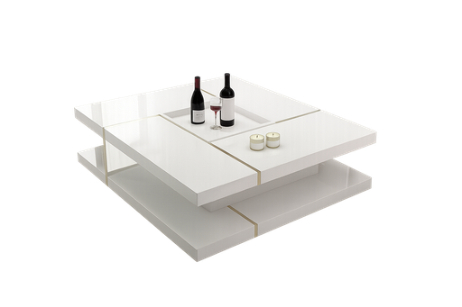 [90477-CTWTGD] Mesa de café*- Branco glossy + Dourado- L1000 x L1000 x A380 