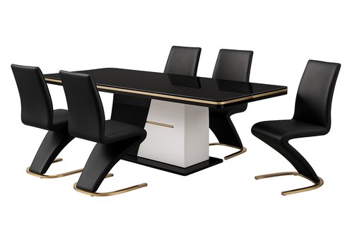 [99224DTL2010BK] Mesa de jantar Preto glossy + branco glossy + 8 cadeiras L2000 x L1000 x A760 