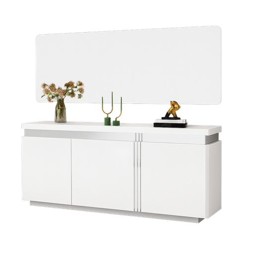 [90547-DNWT] Armário sala de jantar- Branco glossy + Cromo com espelho- L1800 x L400 x A800 