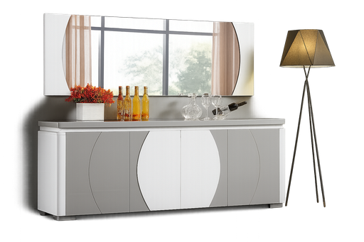 [99904A-DNGY/WT] Armário sala de jantar-Branco glossy com Espelho