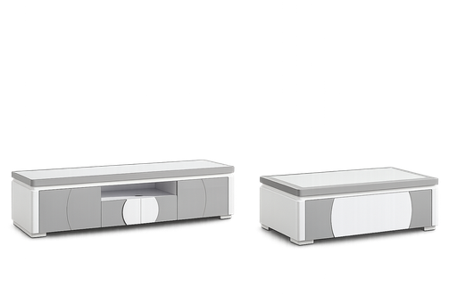 [99902A-HCGY/WT] Rack de TV- Branco glossy + Cinza com Mesa de café -L2000 x L400 x A450 